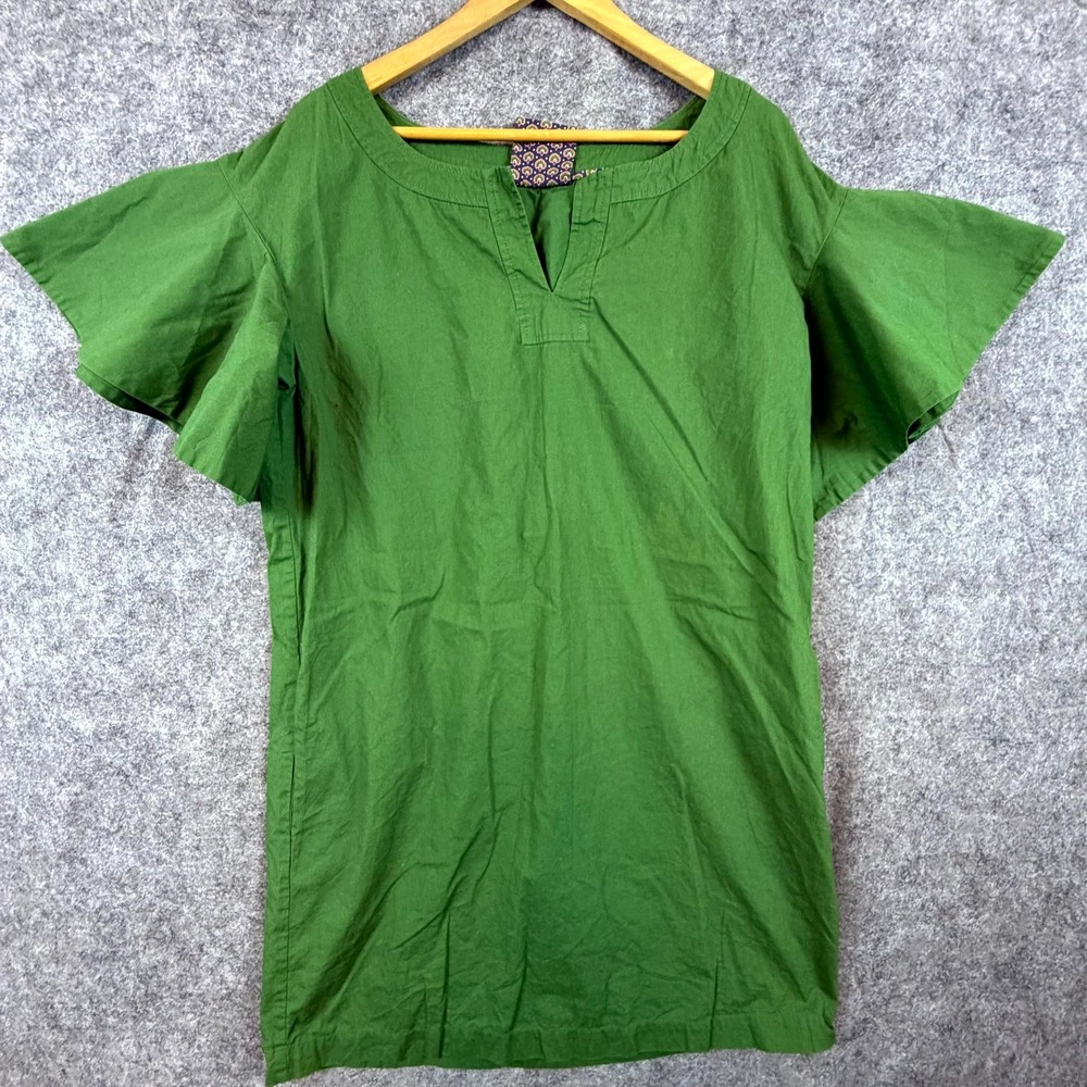 Maeve By Anthropologie Shift Dress Womens L Green Cotton Flutter Sleeve